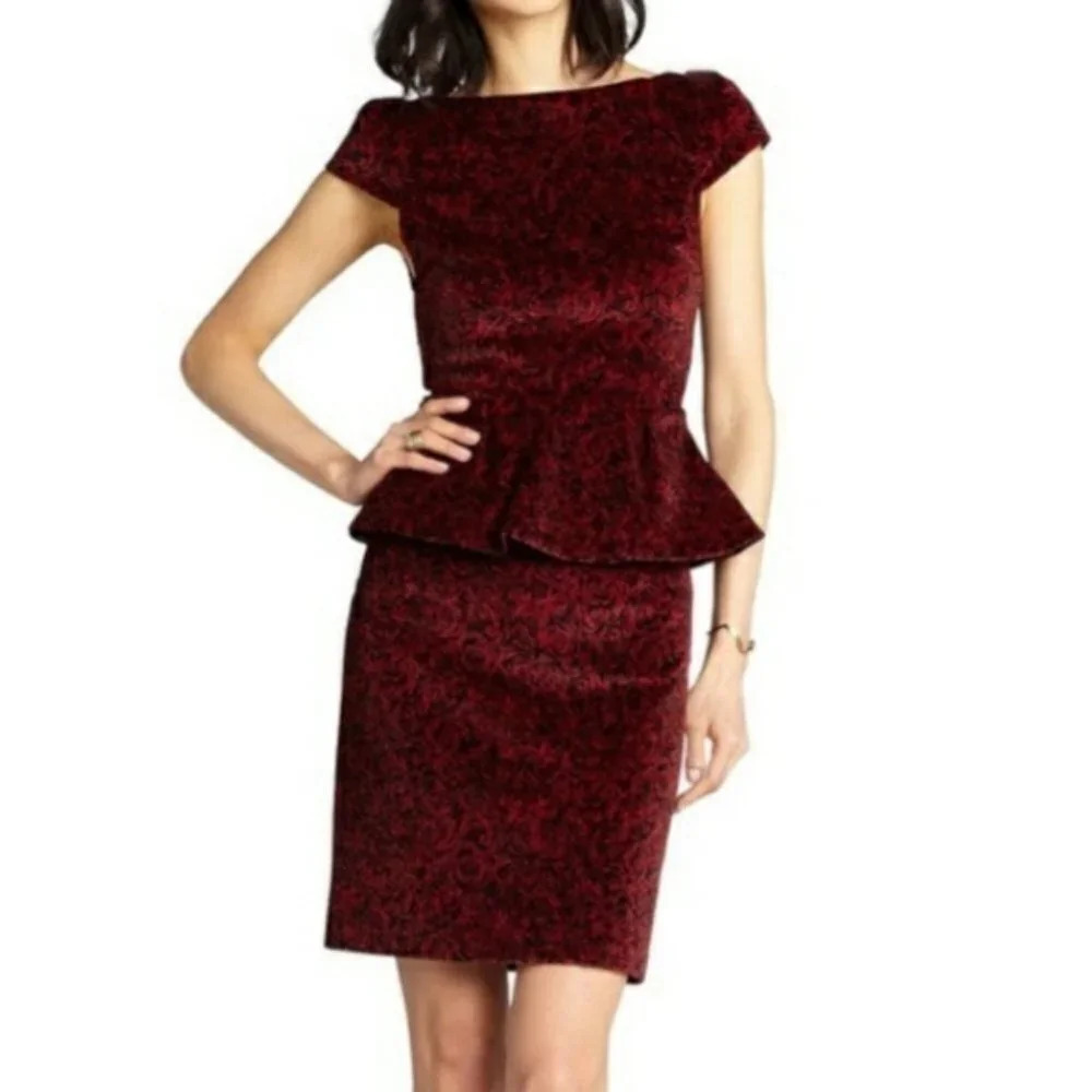 Alice + Olivia Red Rose Velvet Peplum Dress $495 - Picture 2 of 11